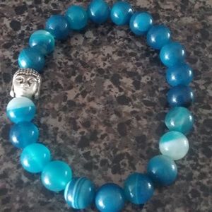 Blue agate (genuine) stretchy bracelet ♥